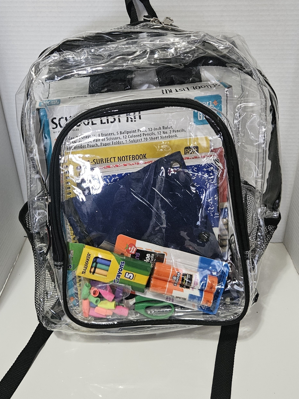 Source Unknown Clear Kids Backpack with Black Trim and Multicolor Supplies